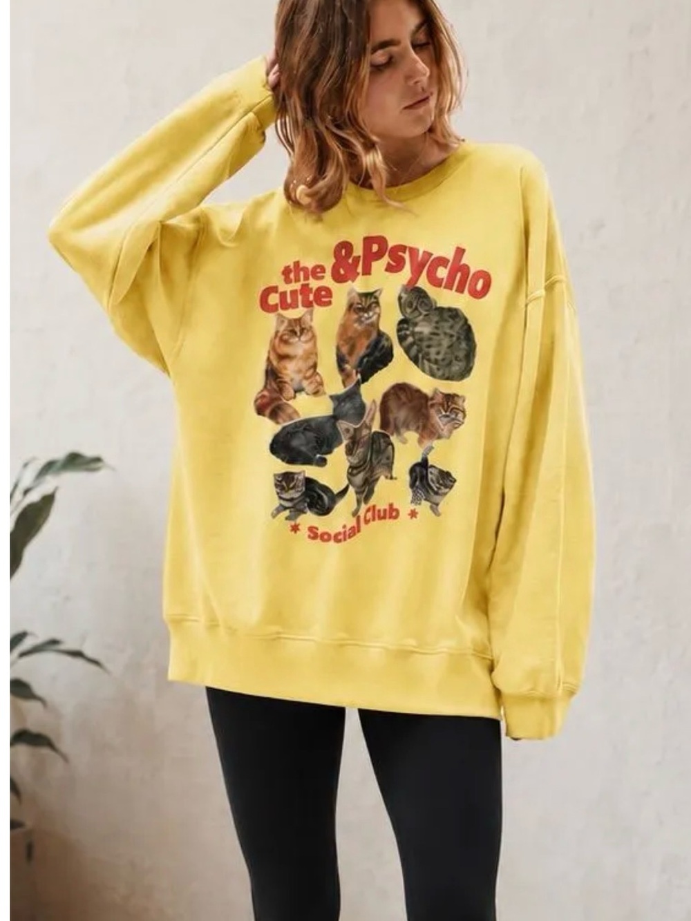 Urban Outfitters Yellow "Cute & Psycho" Cat Graphic Sweatshirt for Pets Cat Love